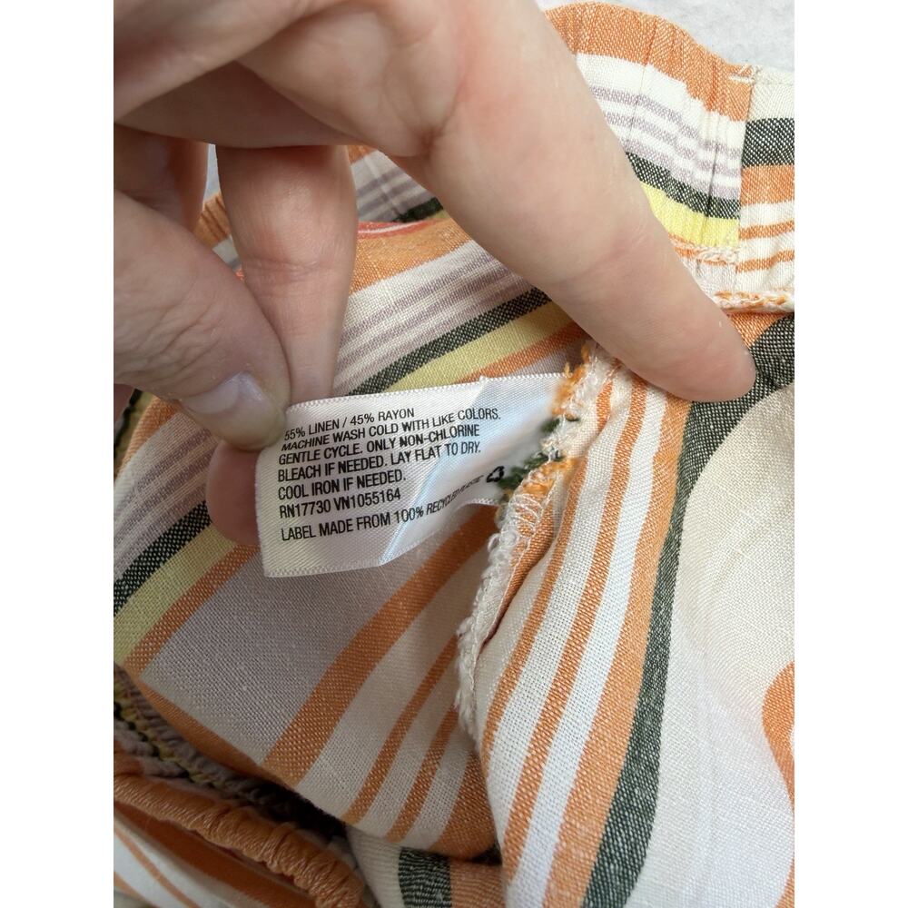 Linen Blend Striped Button-Front Belted Midi/Maxi Skirt Womens M Beach Summer - Picture 8 of 11
